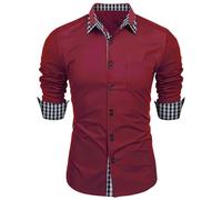 Camisa de manga corta para hombre de un solo color, corte regular, elástico, camisa de negocios, con botones, camiseta clásica, para el tiempo libre, traje cómodo, C1 rojo, S