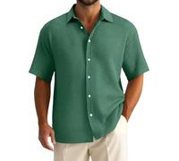 Camisa de manga corta para hombre, diseño de gofre, ajuste regular, con textura, para verano, negocios, vacaciones, con botones de color, camisas de manga corta, estilo casual e inteligente, holgada