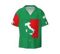 Camisa de manga corta para hombre, diseño de mapa de Italia en color verde y rojo, para verano, para la playa, para boda, Negro, M
