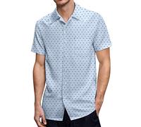 Camisa de manga corta para hombre, diseño informal de lunares con bolsillo en el pecho, ajuste normal, transpirable, cómoda para el tiempo libre y la oficina, azul, XL