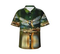 Camisa de manga corta para hombre, estilo hawaiano, con estampado de moscas de libélula, camisa de viaje de verano, S-3XL, Negro, M