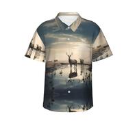 Camisa de manga corta para hombre, estilo hawaiano, con estampado de río tranquilo, camisa de viaje de verano, S-3XL, Negro, XXL