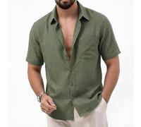 Camisa de manga corta para hombre estilo polo textura retro color sólido transpirable casual top M-2XL (verde 2XL)