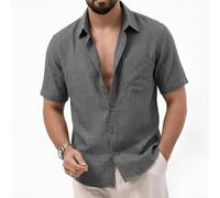 Camisa de manga corta para hombre estilo polo textura retro color sólido transpirable casual Top M-2XL (gris M)