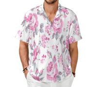 Camisa de Manga Corta para Hombre, Estilo Shabby Chic, con Estampado Floral Rosa y Rosas pálidas, Ideal para el Verano. Camiseta Ligera para Adulto.,As Shown,3XL
