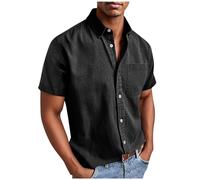 Camisa de manga corta para hombre, sin planchado, camisa para hombre con bolsillos, tallas grandes, camisa de manga corta, camisa de verano con botones, corte regular, camisa de verano, Negro , 3XL