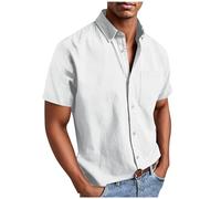 Camisa de manga corta para hombre, sin planchado, camisa para hombre con bolsillos, tallas grandes, camisa de manga corta, camisa de verano con botones, corte regular, camisa de verano, Blanco, 5XL