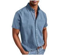 Camisa de manga corta para hombre, sin planchado, camisa para hombre con bolsillos, tallas grandes, camisa de manga corta, camisa de verano con botones, corte regular, camisa de verano, azul celeste