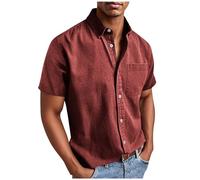 Camisa de manga corta para hombre, sin planchado, camisa para hombre con bolsillos, tallas grandes, camisa de manga corta, camisa de verano con botones, corte regular, camisa de verano, rojo, XXL