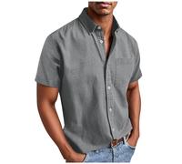Camisa de manga corta para hombre, sin planchado, camisa para hombre con bolsillos, tallas grandes, camisa de manga corta, camisa de verano con botones, corte regular, camisa de verano, gris oscuro, L