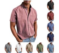 Camisa de manga corta para hombre, sin planchado, camisa para hombre con bolsillos, tallas grandes, camisa de manga corta, camisa de verano con botones, corte regular, camisa de verano, Verde militar