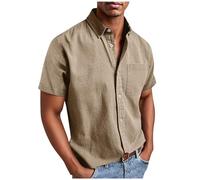 Camisa de manga corta para hombre, sin planchado, camisa para hombre con bolsillos, tallas grandes, camisa de manga corta, camisa de verano con botones, corte regular, camisa de verano, caqui