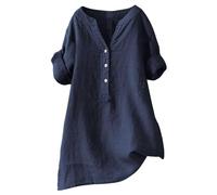 Camisa de manga corta para mujer, blusa larga, elegante, blusa de lino de verano, blusa de muselina de gran tamaño, camisa de lino elegante, blusa larga, E01 Armada, XXXXL