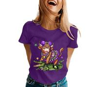 Camisa de manga corta para mujer, con estampado pequeño, camiseta de carnaval, disfraz de cuello redondo, camiseta de vaca, dulce e interesante, camisa de ocio, informal, vacaciones, sexy, O Púrpura