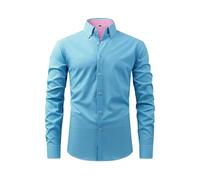 Camisa de Manga Larga a a Cuadros para Hombre Camisa Informal de Negocios elástica para Primavera y otoño Nueva Camiseta (Sky Blue, S)