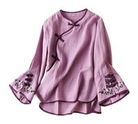 Camisa de Manga Larga Ajustada, Holgada y cómoda con Bordado de Temperamento étnico Retro para Mujer de Primavera#Z