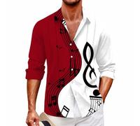 Camisa de manga larga con botones para hombre, notas musicales y clave de sol gráfico de bloques de color blanco y negro, blusa hawaiana para vacaciones, playa, elegante, suave, transpirable, cómoda