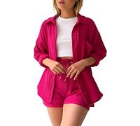Camisa de Manga Larga con Cuello Arrugado de Primavera para Mujer, Pantalones Cortos con cordón de Cintura Alta, Conjunto Informal de Moda Grande