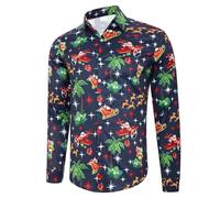 Camisa de manga larga con cuello botones e impresión digital navideña para hombre formal casual trabajo ajuste cómodo sin planchado moda streetwear fiesta camiseta baile de fin, café, 3XL