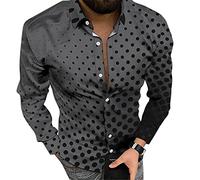 Camisa de Manga Larga con Estampado de gradiente de Lunares para Hombre, Camisa de Solapa Suelta con Estampado 3D Informal para jóvenes