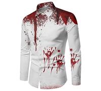 Camisa de manga larga con estampado de huellas de sangre de Halloween para hombre, personalizada, festiva, espeluznante, con solapa, con botones, para hombre, Negro, L
