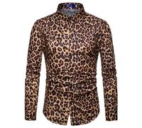 Camisa de manga larga con estampado de leopardo para hombre, con botones, casual, elegante, floral, ajuste regular, camisa de vestir de leopardo, manga larga, estampada, casual, con botones, elástica,