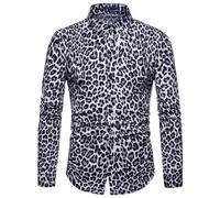 Camisa de manga larga con estampado de leopardo para hombre, con botones, para fiesta, casual, elegante, floral, ajuste regular, estampado de leopardo, camisa de vestir de manga larga con botones