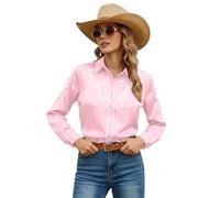 Camisa de manga larga con estampado floral occidental para una elegante camiseta bohemia con botones y ajuste cómodo, Rosa., XL
