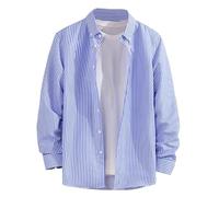Camisa de manga larga con rayas verticales para hombre, informal, con botones, para uso diario y estilo retro, azul claro, M