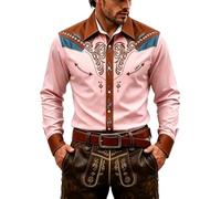 Camisa de manga larga de estilo occidental medieval con botones, camiseta de moda Valley Cowboy Fashion Top, Rosa., S