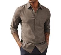 Camisa de manga larga de lino de ajuste clásico para hombre, diseño de botones, ropa casual de negocios inteligente para uso diario, oficina, social y uso diario, café, M