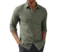 Camisa de manga larga de lino de ajuste clásico para hombre, diseño de botones, ropa casual de negocios inteligente para uso diario, oficina, social y uso diario, verde, XXL