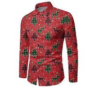 Camisa de manga larga de Navidad para hombre con impresión de ajuste cómodo Oktoberfest Disfraz de Discoteca sin planchado a la moda formal casual trabajo Streetwear Fiesta T-Shirt Balls, rojo