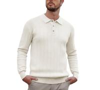 Camisa de Manga Larga de Punto, suéter Informal de Negocios con Cuello Redondo, Capa Base térmica cálida para Invierno y otoño (Beige, L)