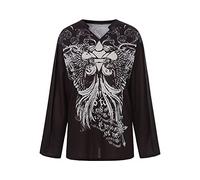 Camisa de manga larga Harajuku para mujer Y2K con estampado de calavera, tops de manga larga, camiseta holgada con hombros descubiertos, ropa grunge gótica, M