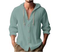 Camisa de Manga Larga Hombre Algodón y Lino Camiseta con Capucha Color sólido Casual Oficina Suelto Cuello en V Botones Moda Original T-Shirt Camisa Suelto Fiesta Tops tee Traje 2024