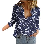 Camisa de Manga Larga Mujer Moda Casual Estampado Camiseta Blusa Verano Suelto Fiesta Cuello en V Tops Elegant T-Shirt Verano Original Basic tee