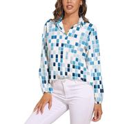 Camisa De Manga Larga Mujer Mosaico Abstracto Blusa Cuello En V Camiseta Tops Fiesta Suelto T-Shirt Oficina Elegante Sencillo Basic - Azul Claro Primavera, Otoño Invierno