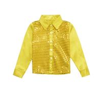 Camisa de Manga Larga Niño Niña Camisa Hip Hop Top con Lentejuelas Brillo Blusa para Coro Danza Jazz Baile Actuación Escena Música Fiesta Navidad Carnaval para Chicos
