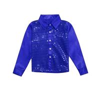 Camisa de Manga Larga Niño Niña Camisa Hip Hop Top con Lentejuelas Brillo Blusa para Coro Danza Jazz Baile Actuación Escena Música Fiesta Navidad Carnaval para Chicos