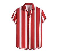 Camisa de manga larga para hombre Camisas de un solo pecho para hombre Primavera Verano Casual Estampado a Rayas Playas Manga Corta Vacaciones Camisas Casual (Blanco, L), Blanco, XXL