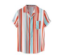 Camisa de manga larga para hombre Camisas de un solo pecho para primavera y verano casual con estampado a rayas de playa de manga corta para vacaciones, naranja, L