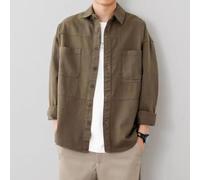 Camisa de manga larga para hombre, color sólido, casual, ropa de trabajo, abrigo para actividades al aire libre, tela de capa base de poliéster (XL caqui oscuro)