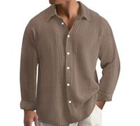 Camisa de manga larga para hombre con botones de muselina con botones, ligera, cómoda, transpirable, camisa de playa, monocolor, sudadera sin capucha, suéter de trabajo, vacaciones, marrón, 5XL