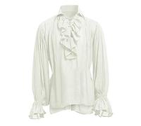 Camisa de manga larga para hombre con cordones, de algodón, modelo informal y cómodo, de estilo étnico vintage, medieval vintage, retro, étnico, beige, M