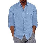 Camisa de manga larga para hombre, con doble bolsillo, casual, manga larga, ajuste regular, para vacaciones, ocio, diario, citas, camisetas inteligentes que no necesitan planchado, con bolsillos con