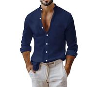 Camisa de manga larga para hombre, corte ajustado, cuello Henley, camisa de playa, ropa de calle, camisa de trabajo, camiseta de trabajo, cuello de solapa, ligera, clásica, elegante, camisas de