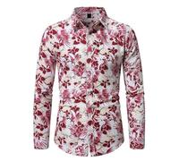 Camisa de manga larga para hombre, corte regular, a la moda, informal, con botones, temperamento, vintage, con estampado de tendencia, camisa floral para negocios, para fiestas, vacaciones y uso
