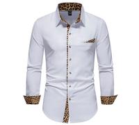 Camisa de manga larga para hombre de moda casual sencilla y cómoda con botones de color sólido, Blanco, S