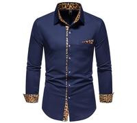 Camisa de manga larga para hombre de moda casual sencilla y cómoda con botones de color sólido, marine, L